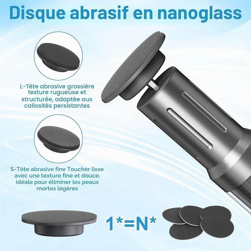 Dissolvant de callosités électrique LED 2 en 1 avec 6 vitesses réglables en continu et limes permanentes et polissoir à ongles remplaçable pour le soin professionnel des pieds