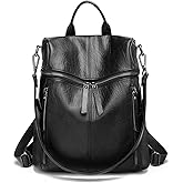 PORRASSO Fashion Backpack Women Shoulder Bag Waterproof Daypack Ladies Leather Rucksack Travel Work Knapsack Black