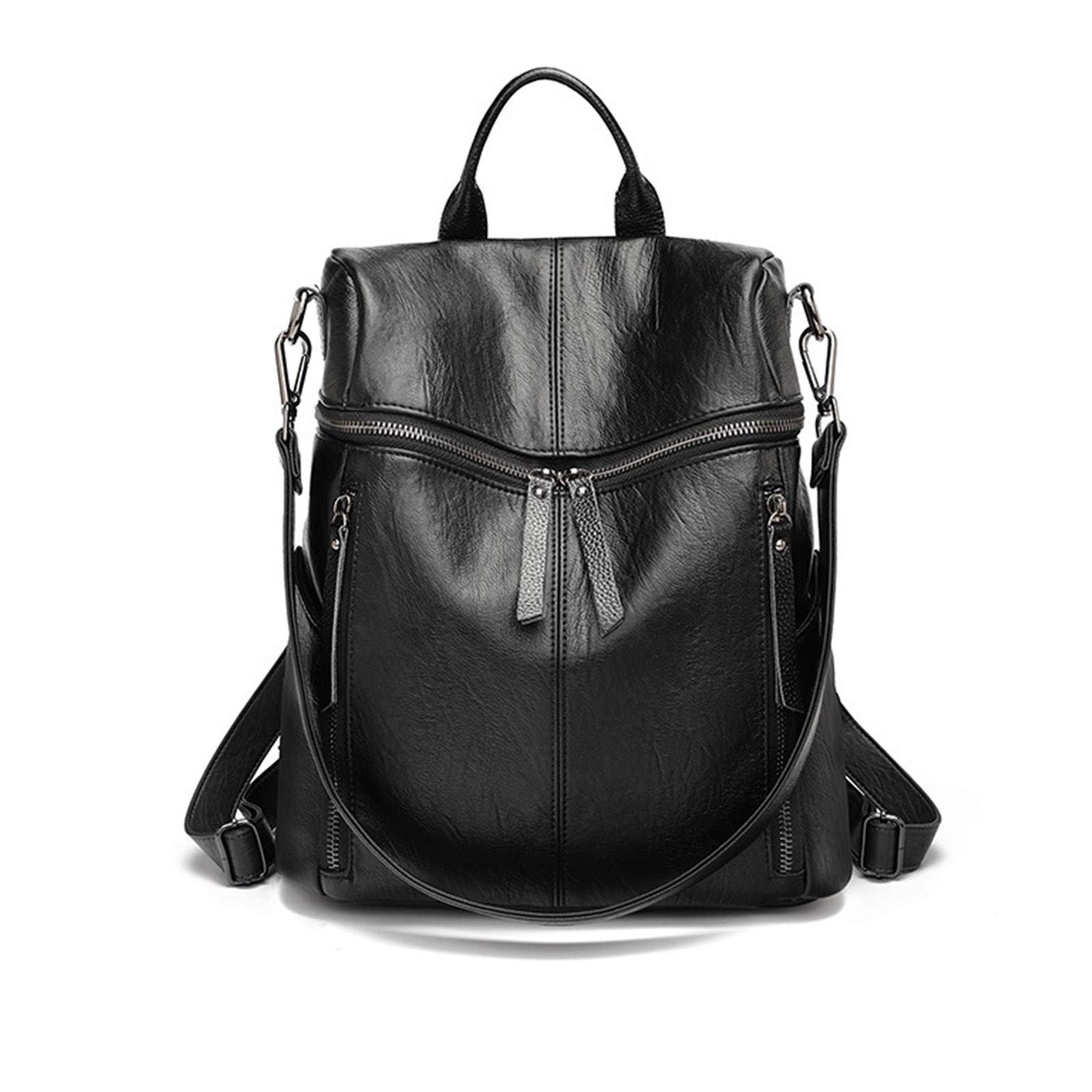 PORRASSO Fashion Backpack Women Shoulder Bag Girl Waterproof Daypack Schoolbag Ladies Leather Rucksack Travel Work Knapsack Black