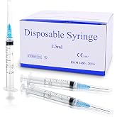2.5ml Syringe, 2.5cc Luer Lock Syringes with 23G 1 inch Needle, 100 Pack | for Lab Liquids Refilling , Individually Wrapped
