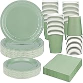 TWOWYHI 200PCS Party Supplies Paper Plates Set for Party with 50Guests 7"and 9" Disposable Plates Napkins Cups for Birthday Bridal Shower Wedding Parties Sage Green