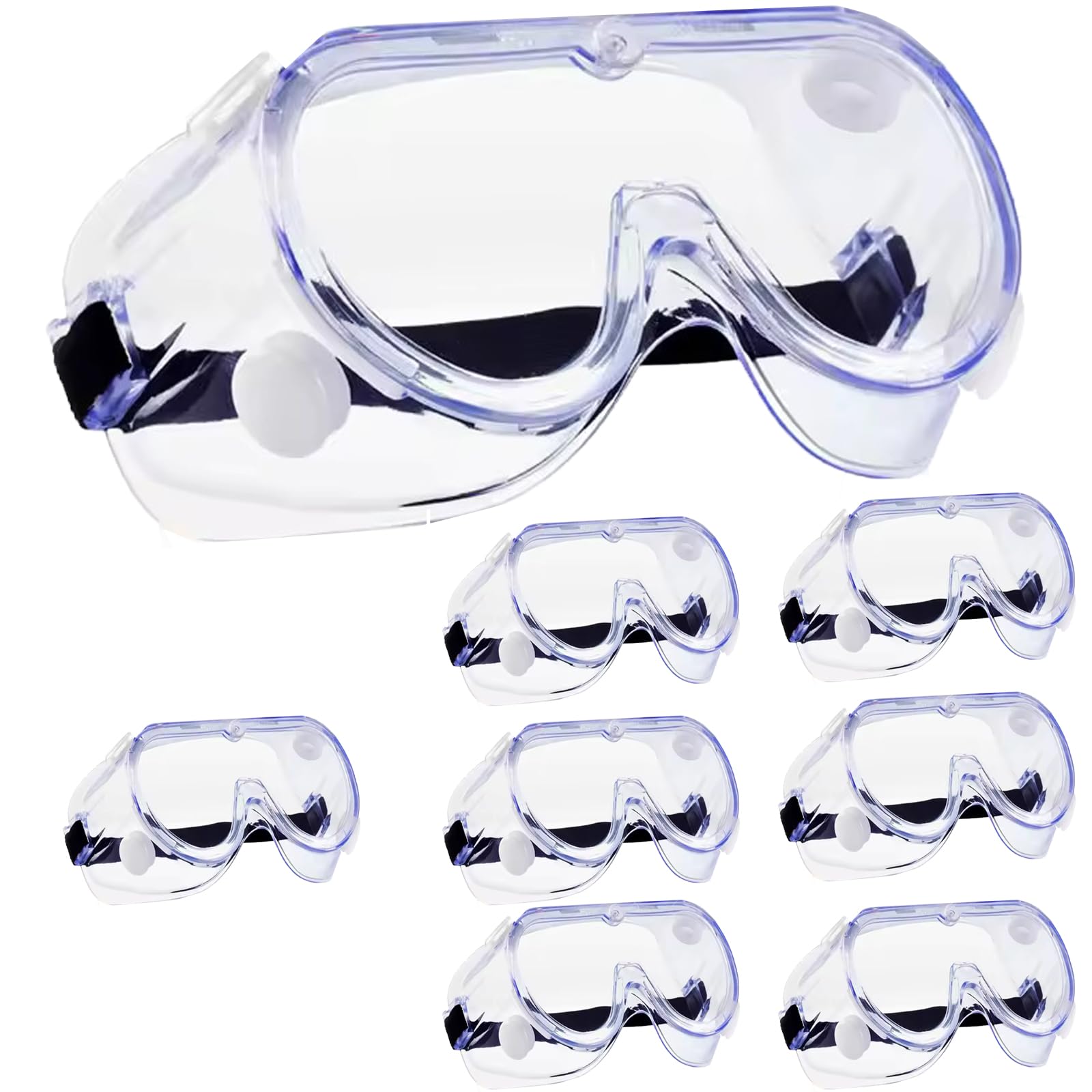 HowseHold Safety Goggles (Pack of 8) Anti Fog Protective Safety Glasses Chemical Splash Resistant Clear Eye Protection for Home Lab Workplace Comfortable Strap