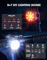Babacom Bike Lights Front and Rear USB Rechargeable 8+7 Modes IP65 view 2
