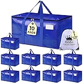 10 Pack Extra Large Moving Bags with Strong Zipper & Handles - Heavy Duty Clothes Storage Tote Bins - Moving Boxes for Space Saving, College Supplies