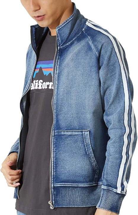 Amazon デニムジャケット メンズ レディース スウェットデニム カットデニム ジャージ ジャケット トラックジャケット サイドライン Improves コート ジャケット 通販