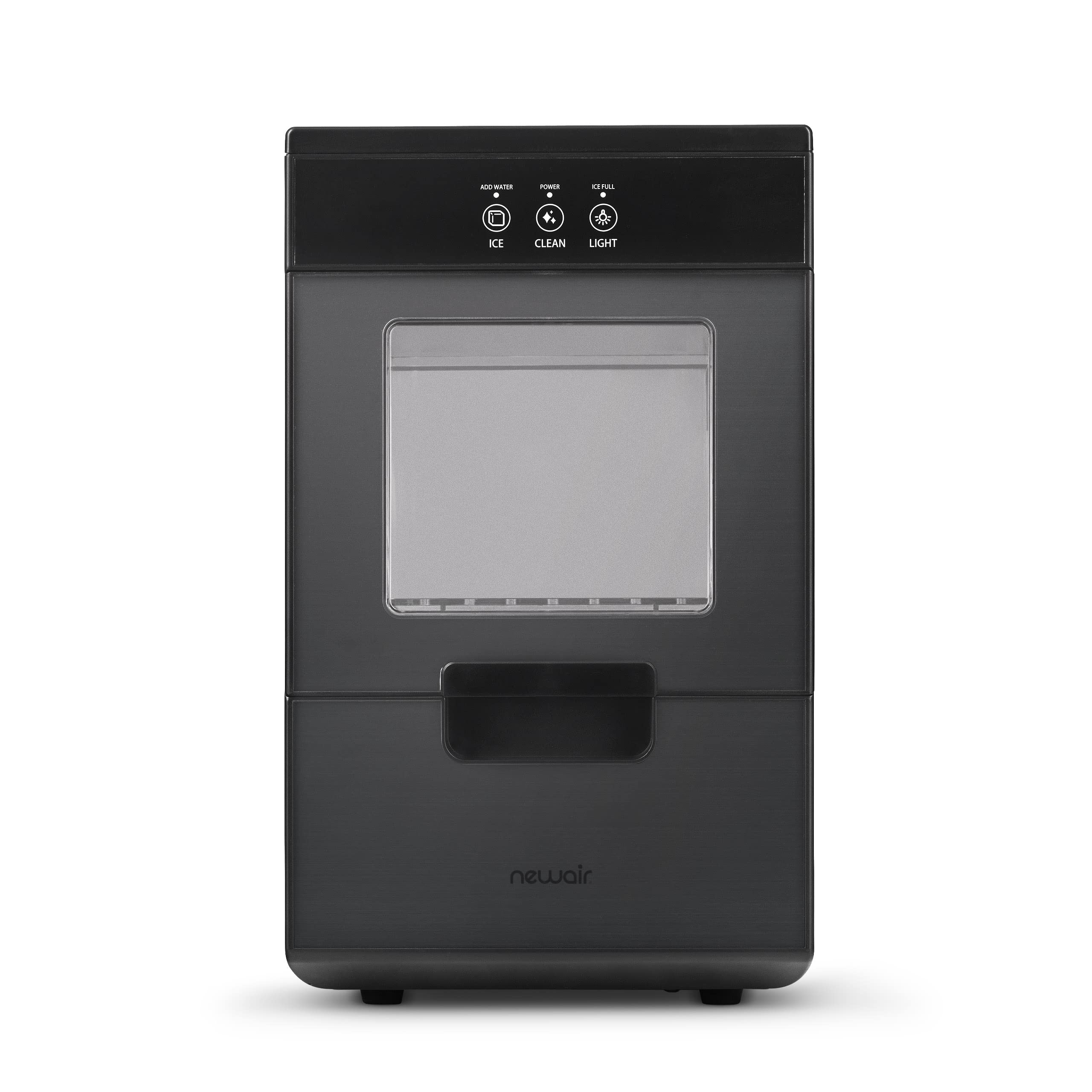 Newair Nugget Ice Maker Countertop - 44lbs/Day, Countertop Sonic Ice Machine, Self-Cleaning & Refillable Water Tank, Pebble Ice Maker, Ideal for Home Office, Kitchen or Bar | Black Stainless Steel