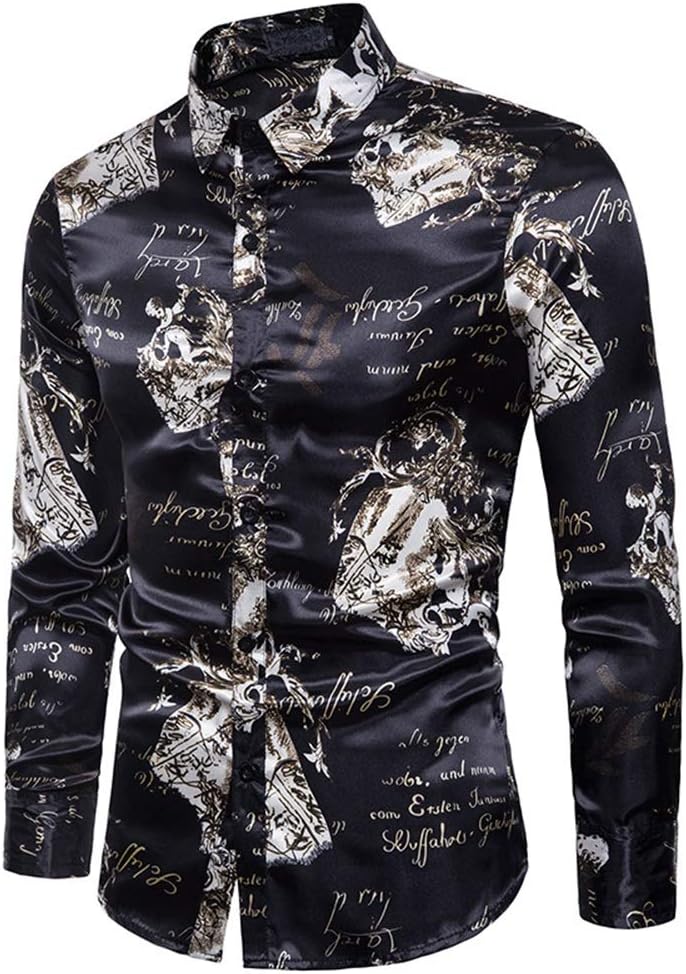 Asdflina Camisa Negra para Hombre, Metalizado, Brillante ...