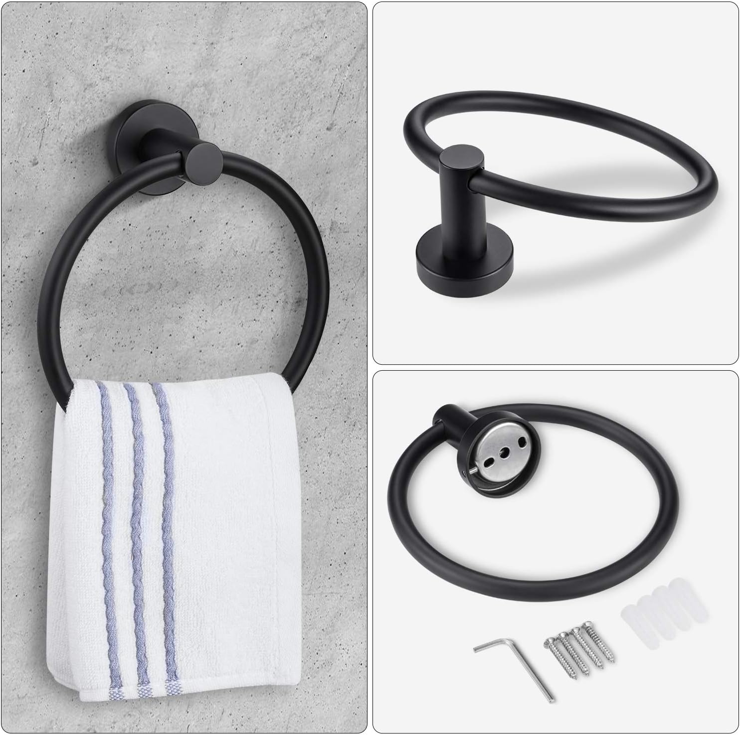 Pynsseu 304 Stainless Steel Bathroom Hardware Accessories Set Matte Black 3-Piece Set Includes Hand Towel Ring, Robe Towel Hook, Toilet Paper Holder Heavy Duty Wall Mount Bathroom Holder: Home & Kitchen