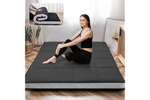 Esazn Japanese Floor Mattress Futon Mattress, Foldable Mattress Topper Thicken Tatami Mat Roll Up Mattress, Folding Sleeping Pad Breathable Floor Lounger Guest Bed for Camping Couch, Twin Full Queen