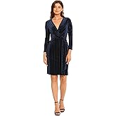 Maggy London Women's Holiday Foil Glitter Shimmer Metallic Dress Occasion Party Guest of, Navy