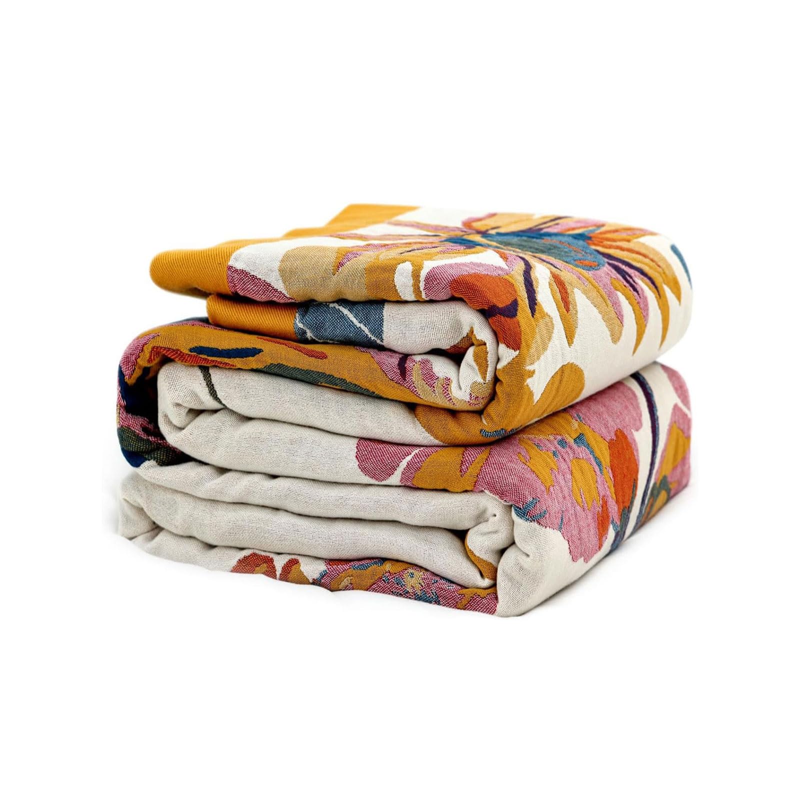 Photo 1 of Wzvzss Boho Throw Blanket - 100% Cotton Soft Throw Blanket for Bed, 50"x60" Reversible Breathable Lightweight Fall Blankets, All Seasons Farmhouse Decor Floral Plant Butterfly Throw Quilt