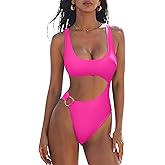 SUUKSESS Women Sexy One Piece Tummy Control Swimsuit Cutout Backless Bathing Suit