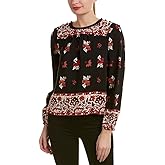 Ella moss Women's Vintage Floral Long Sleeve Top, Black, M
