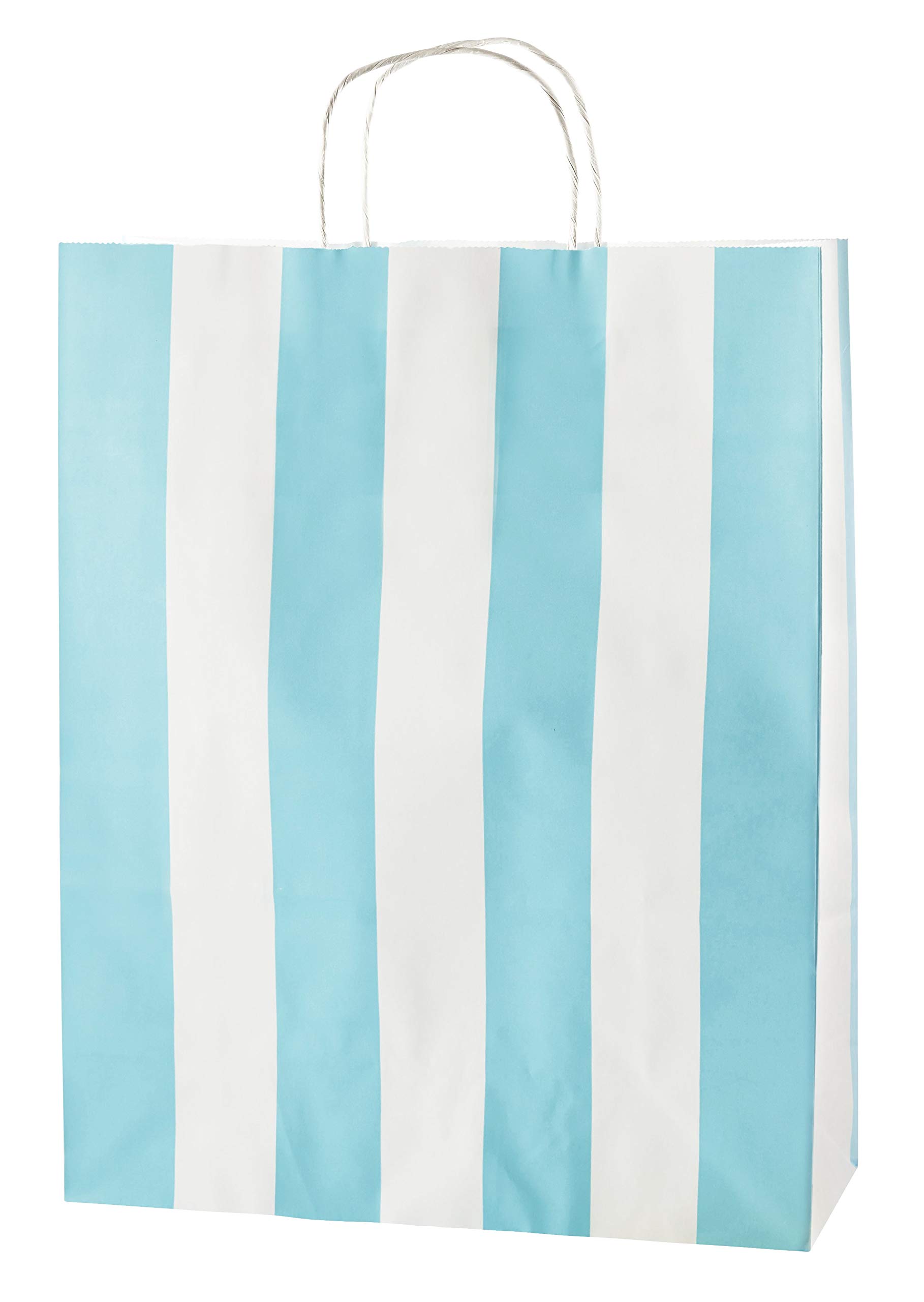 Thepaperbagstore 25 Light Blue & White Stripe Large Paper Bags With Handles - 32x12x41cm - Colourful Paper Gift for Adults and Kids - for Shopping, Party, Retail, Birthdays and Weddings — image 1