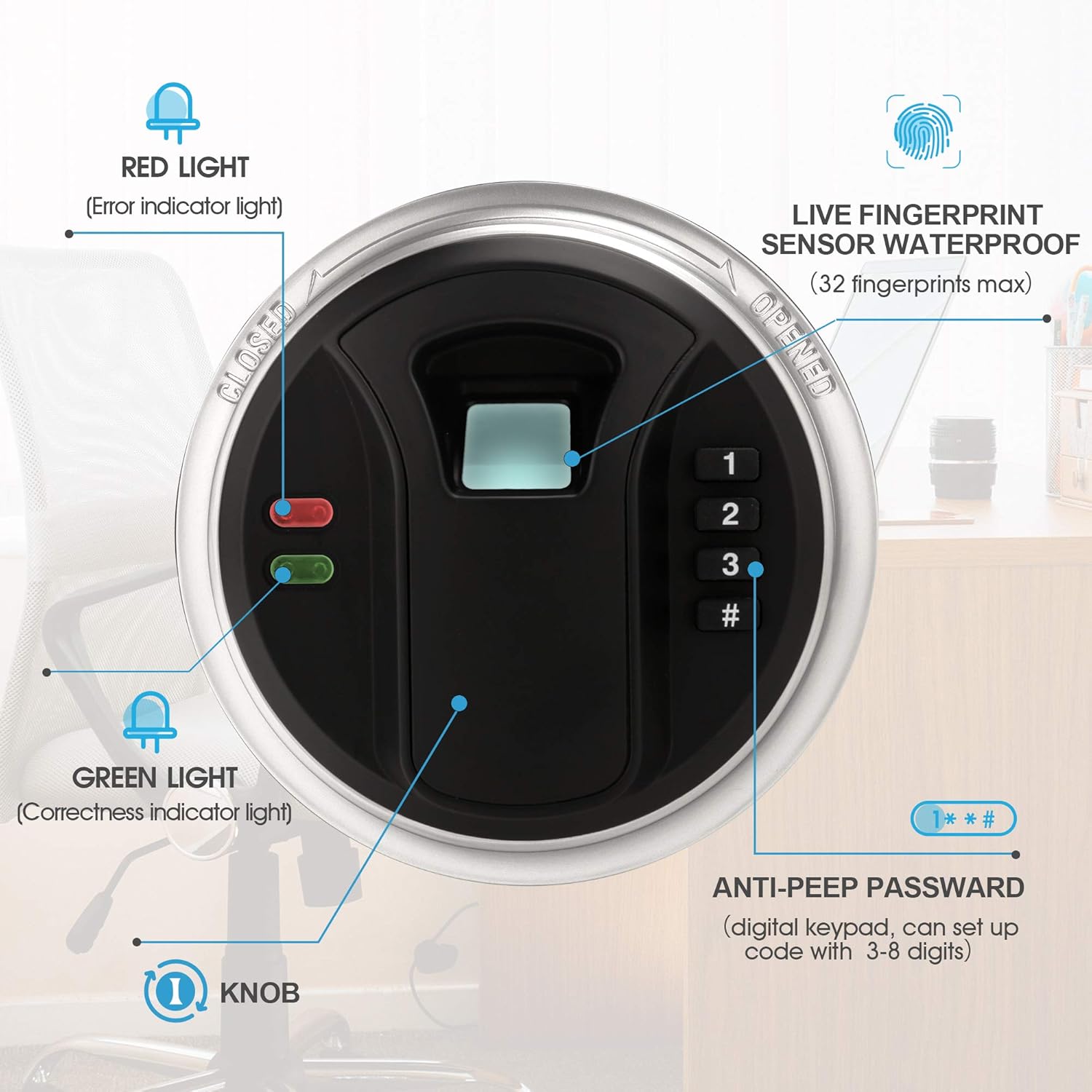 TIGERKING Fingerprint Safes Fingerprint Recognition System Lock Box Safes for Home, Hotel, Office - - 
