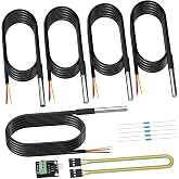 DROK 5 Pack Waterproof DS18B20 Temperature Sensor Probes with a Probe Adapter Board, 3 pin Female to Female Jumper Wires and 5 Pack 4.7K ohm Resistors for Arduino Raspberry Pi DIY