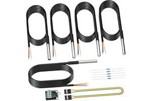DROK 5 Pack Waterproof DS18B20 Temperature Sensor Probes with a Probe Adapter Board, 3 pin Female to Female Jumper Wires and 5 Pack 4.7K ohm Resistors for Arduino Raspberry Pi DIY