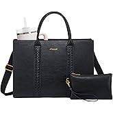 LOVEVOOK Laptop Tote Bag for Women, Vintage Leather Work Bags 17 inch Laptop Bag, Waterproof Professional Computer Bag Business Office Briefcase Large Shoulder Bag Handbag, Black
