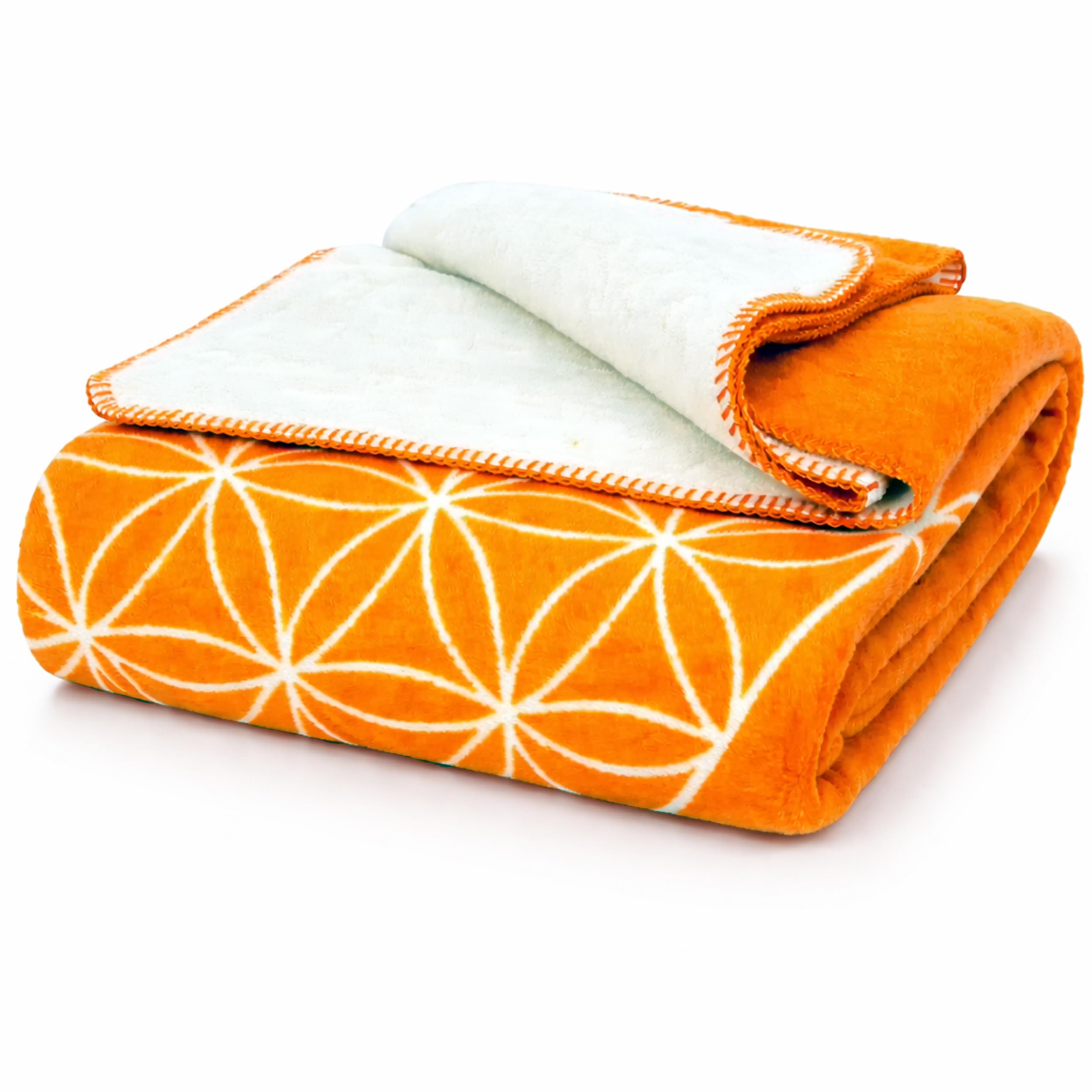 Glart J2BO Flower of Life Plush Blanket, Cotton 150x200cm, extra soft living blanket with motif, skin-friendly, warming, breathable, for sofa, couch, machine washable - cozy yoga blanket.