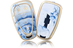 OFFCURVE for Chevy Car Key Fob Cover Case Car Key Shell Car Accessories Remote Key Protector Compatible with Chevrolet Chevy Equinox Malibu Camaro Traverse 5-Button Smart Key, Blue/Pattern Random