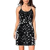 MANER Women's Glitter Sequin Dress Adjustable Spaghetti Strap Sparkle Party Dresses