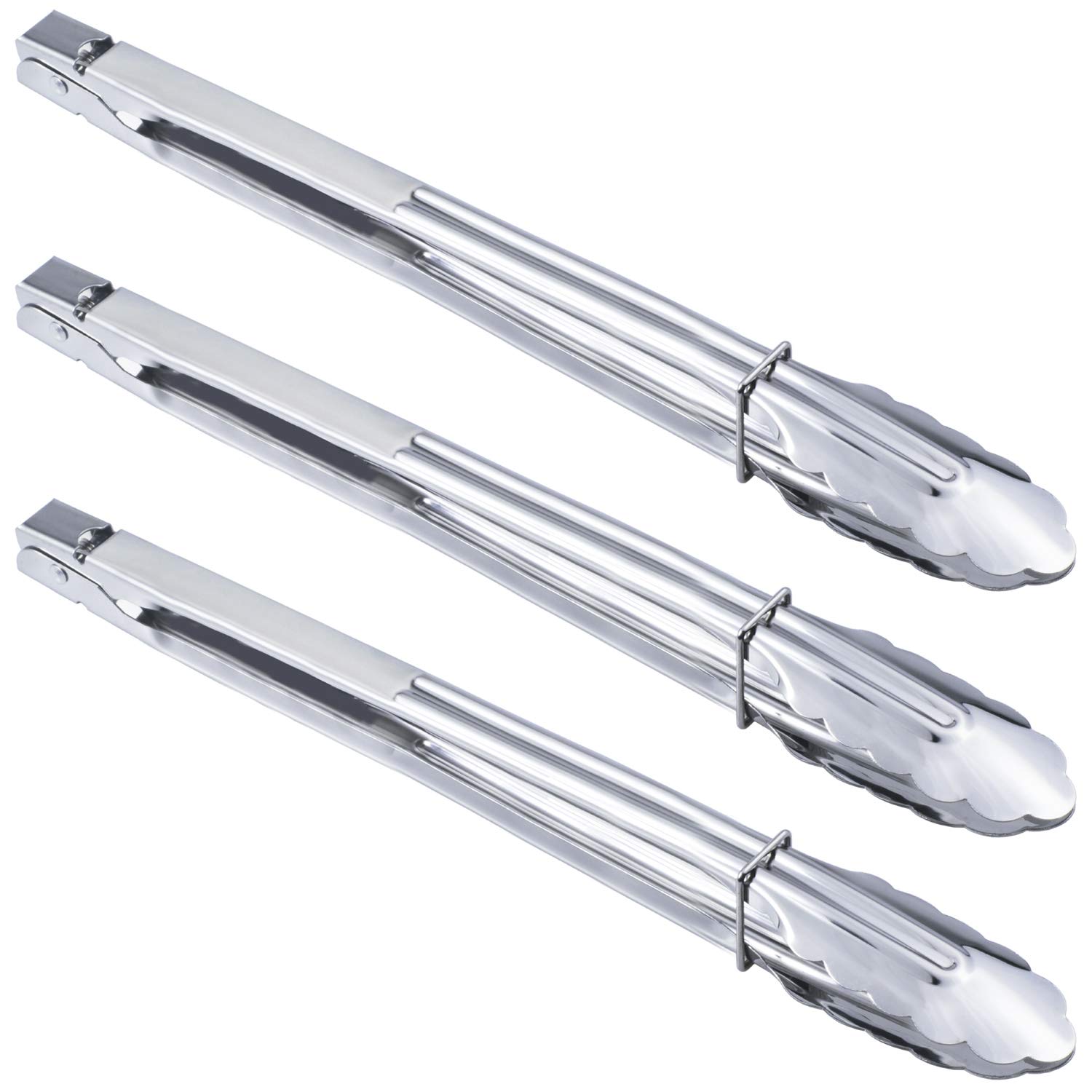 Photo 1 of HINMAY Stainless Steel Locking Kitchen Tongs Extra Long Sturdy Heavy Duty Tongs Set for Cooking Grilling and Barbecue BBQ (14-Inch 3 Pieces)