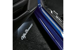 JUNMEI Door Lights Logo Projector Puddle Lights Ultra-Bright Welcome Step Light,Never Fade Puddle Lights Compatible with Alfa Romeo Giulia 952 Stelvio 949 Tonale Giulietta Accessories (White Letter)