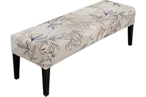 SPRINGRICO Stretch Dining Bench Cover, Removable Bench Slipcover Washable Bench Seat Protector Rectangle Bench Cover for Dining Room, Living Room, Bedroom, Kitchen (Floral Beige)
