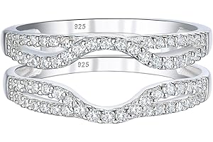 SHELOVES JEWELRY SHELOVES Womens 925 Sterling Silver Engagement Ring Enhancer Round White AAAAA CZ Infinity Wrap Guard Rings Sz 4-13