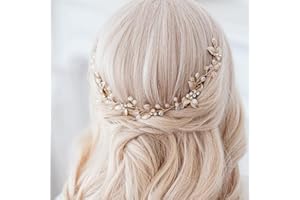 Foyte Crystal Bride Wedding Hair Comb Leaf Bridal Headpieces Rhinestone Flower Hair Vines Pearl Bridesmaid Side Combs Hair Accessories for Women (leaf)