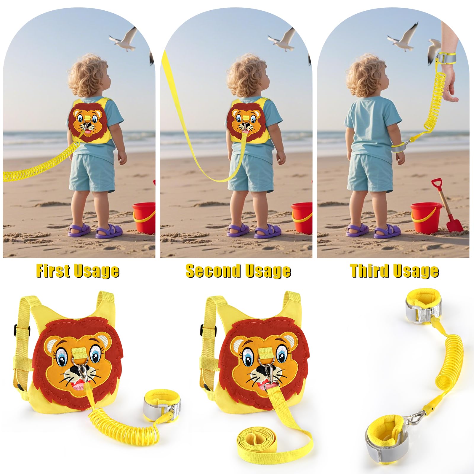 Toddlers Leash + Anti Lost Wrist Link Child Kids Safety Harness Kids Walking Wristband Assistant Strap Belt for Boys Pink Christmas Gift (Yellow)