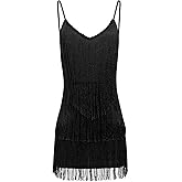 IDOPIP Women's Flapper Dress 1920s Gatsby Vintage Fringe Cocktail Party Dresses Halter Backless Tassels Latin Dance Dress