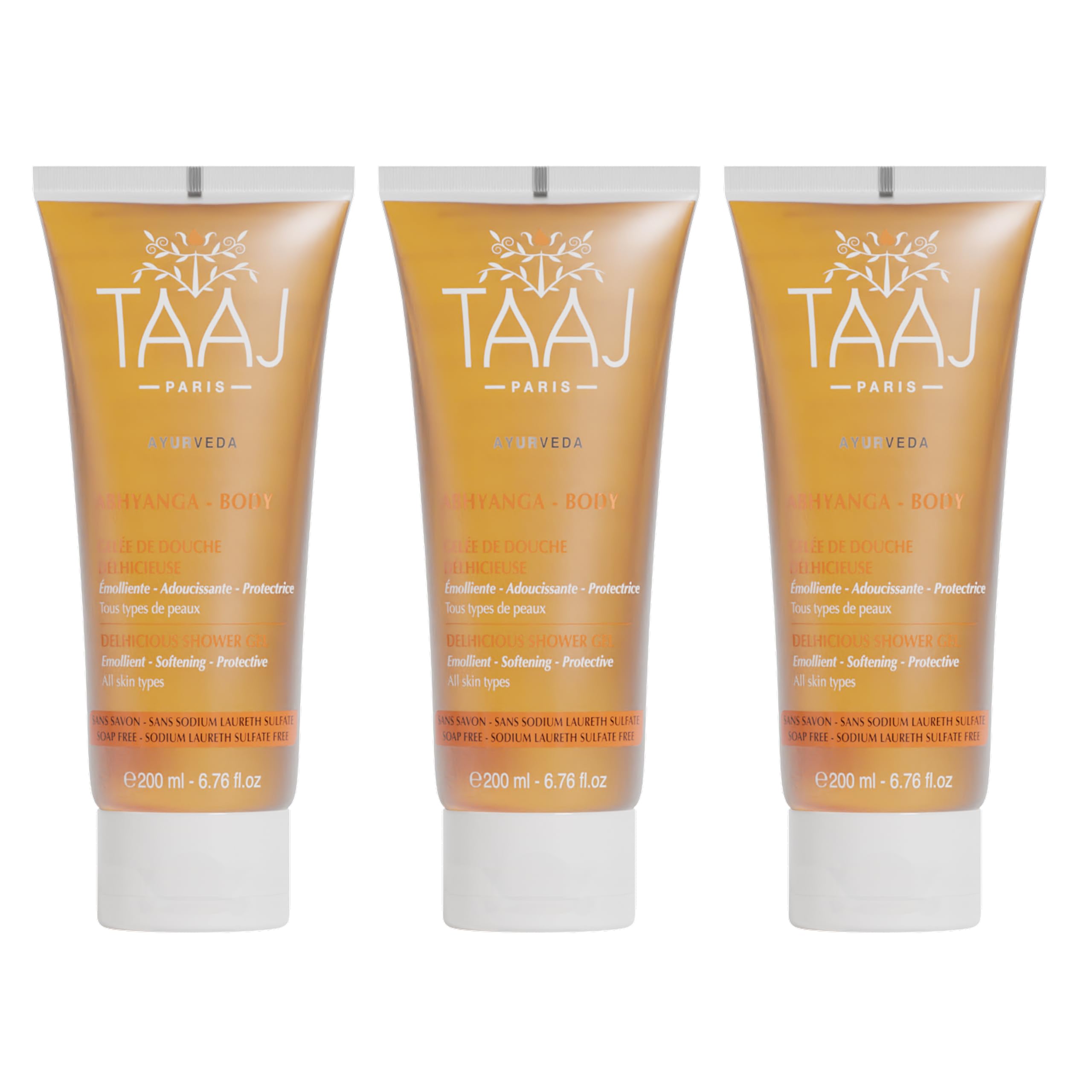 TAAJ | Delicious Shower Jelly - ABHYANGA | Body | Gently cleanses the Skin | Soft, Supple & Comfortable Skin | All skin types | Vegan & Essential Oil Free | Set of 3x200 ml