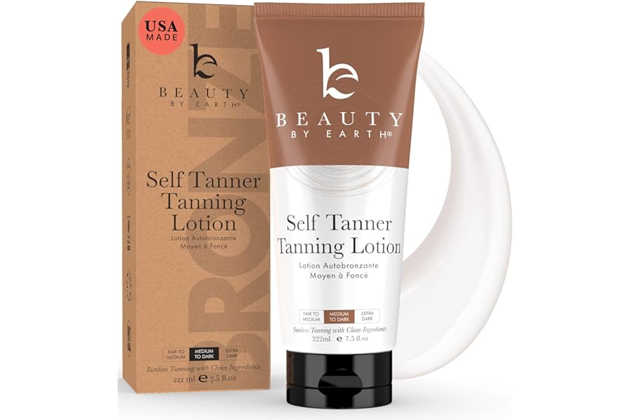 Beauty by Earth Self Tanner – USA Made with Natural & Organic Ingredients, Moisturizing Self Tanning Lotion with Aloe Vera & Coconut for a Natural Glow, Streak-Free Fake Tan, Medium to Dark