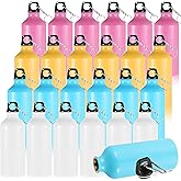 Nuogo 24 Pack Aluminum Water Bottle Bulk 20 oz Reusable Metal Water Bottle Lightweight Leak Proof Aluminum Sports Bottles with Twist Cap and Buckle for Bike Travel Camping(Pink, Blue, White, Yellow)
