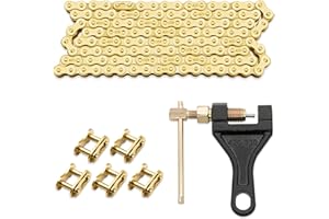 ASDFGHT 420 Motorcycle Chain Gold - Heavy Duty 420 Chain 132 Links with Chain Breaker - Ideal for 110cc 125cc ATV Dirt Bike Mini Bike Scooter Quad and More