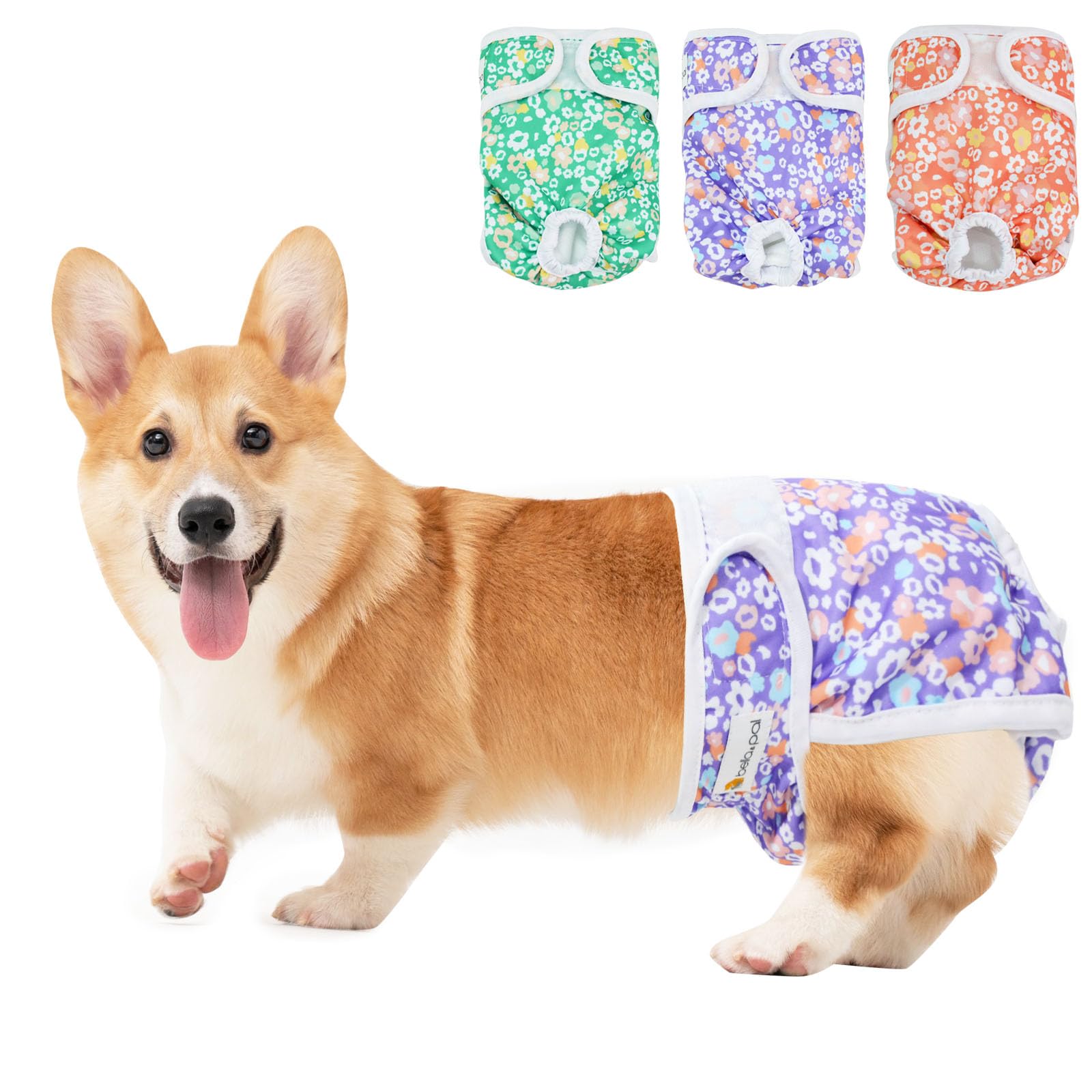 BELLA & PAL Dog Nappies Female, Reusable Dog Period Pants in Season, Washable Dog Diapers Sanitary Wraps Panties for Medium Dogs, Incontinence Super Absorbent Dog Heat Pants, 3 Packs, L
