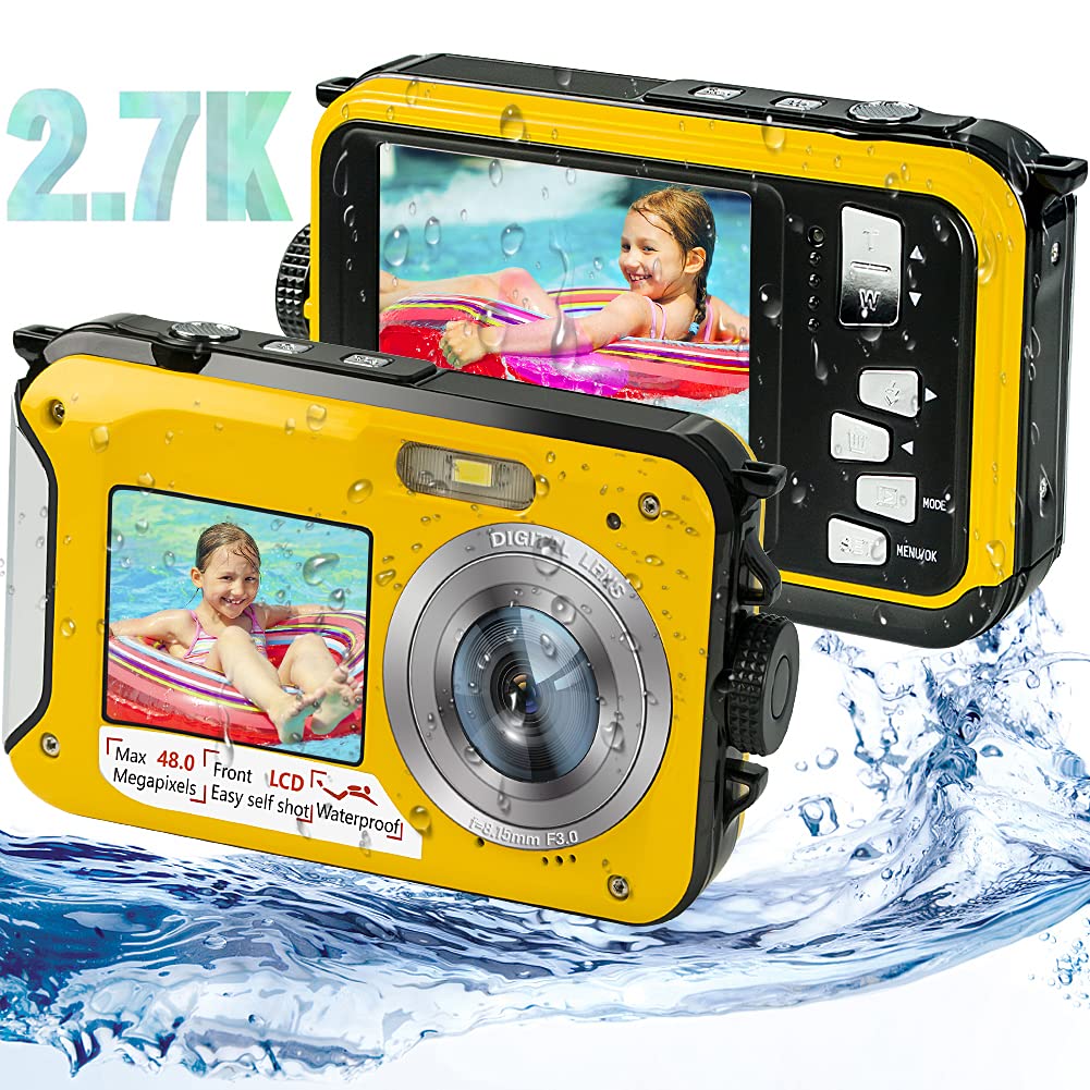 iSunFun UCY01 Waterproof Camera, Underwater Camera Full HD 2.7K 48MP Waterproof Digital Camera with Dual Screen, 16X Digital Zoom and Self-timer