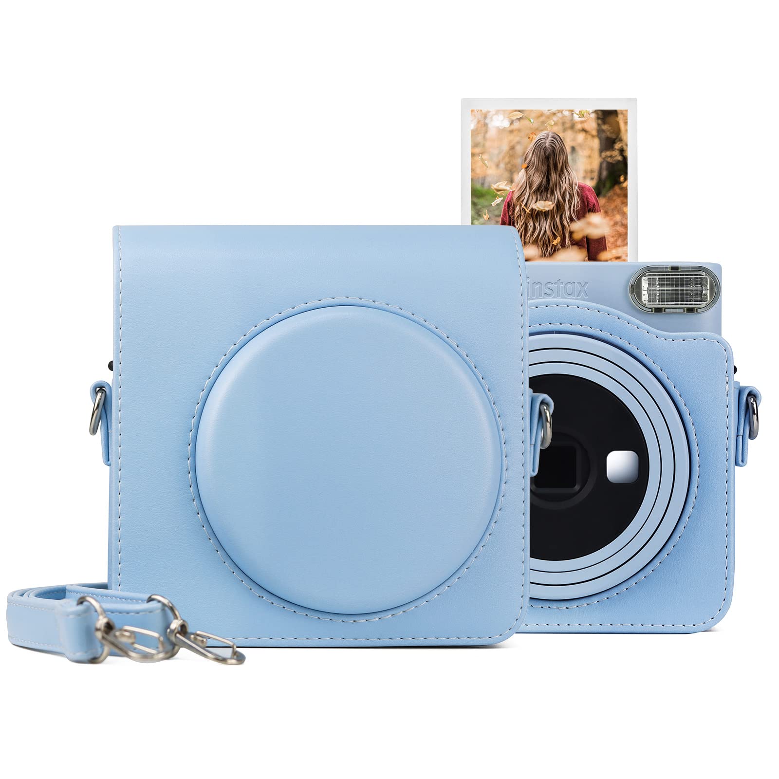 MUZIRI KINOKOO SQ1 Case of PU Leather - Protective Case Compatible for Fuji Instax SQ1 Square Instant Camera - with Shoulder Strap - Blue