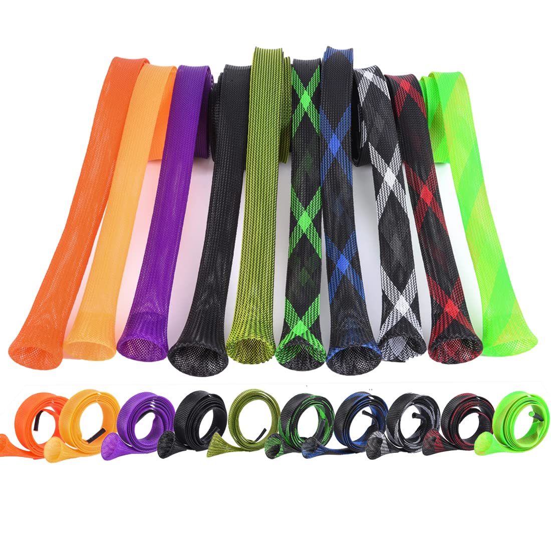 LEOFISHING Fishing Rod Sleeve Braided Mesh Rod Protector Fishing Rod Sock Cover Pole Glove Tools 10 Pcs (10PCS 10COLOR)