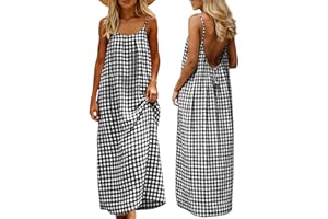 Frostluinai Backless Cami Dresses for Women Flowy Maxi Beach Sundress with Back Tie Plus Size Spaghetti Strap House Dress