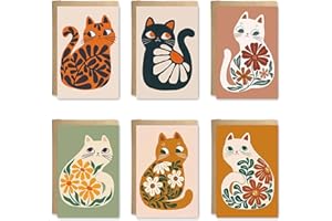 Palumma 7.8 x 5.9 Inch Floral Cat Greeting Cards with Envelopes 6 Blank Note Cards and Sealing Stickers All Occasion Thank Yo