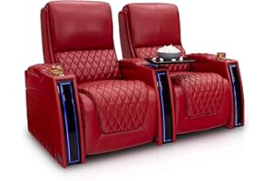 Seatcraft Apex Home Theater Seating - Living Room - Italian Leather - Power Recliner - Power Headrests & Lumbar - LED Armrests - SoundShaker - USB Charging - Cup Holders (Row of 2, Red)
