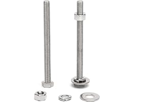 (5 Sets) 3/8-16 x 5 Hex Head Screw Bolt, Nuts, Flat Washer & Spring Lock Washers, 18-8 (304) Stainless Steel, Fully Threaded, by Skvltvfyt