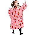 KFUBUO Wearable Blanket Hoodie for Kids Toddlers Sherpa Blanket Sweatshirt With Pocket Cute Hoodies 2-6 Year Old Girl Birthday Gifts Strawberry