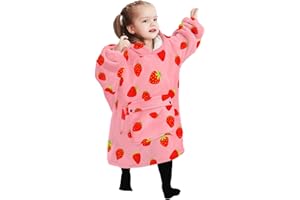 KFUBUO Wearable Blanket Hoodie for Kids Toddlers Sherpa Blanket Sweatshirt With Pocket Cute Hoodies 2-6 Year Old Girl Birthday Gifts Strawberry