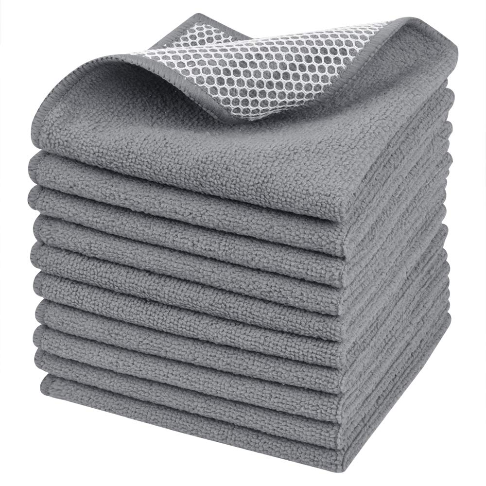 Sinland wholesale Microfiber Dish Cloth Best Kitchen Cloths Cleaning Cloths Poly Scour Side 12Inchx12Inch 10Pack Grey