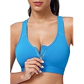 Zip Front Closure High Impact Sports Bra for Women Post Surgery Racerback Sports Bra High Support Workout Running Bras