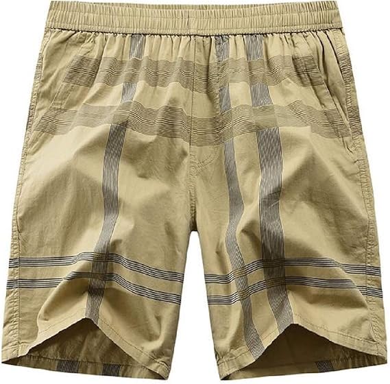 Amazon Yyg メンズストレートレッグサマーカーゴショートパンツ弾性ウエストチェック柄プリントビーチショートパンツボードショートスイムトランク ショートパンツ 通販