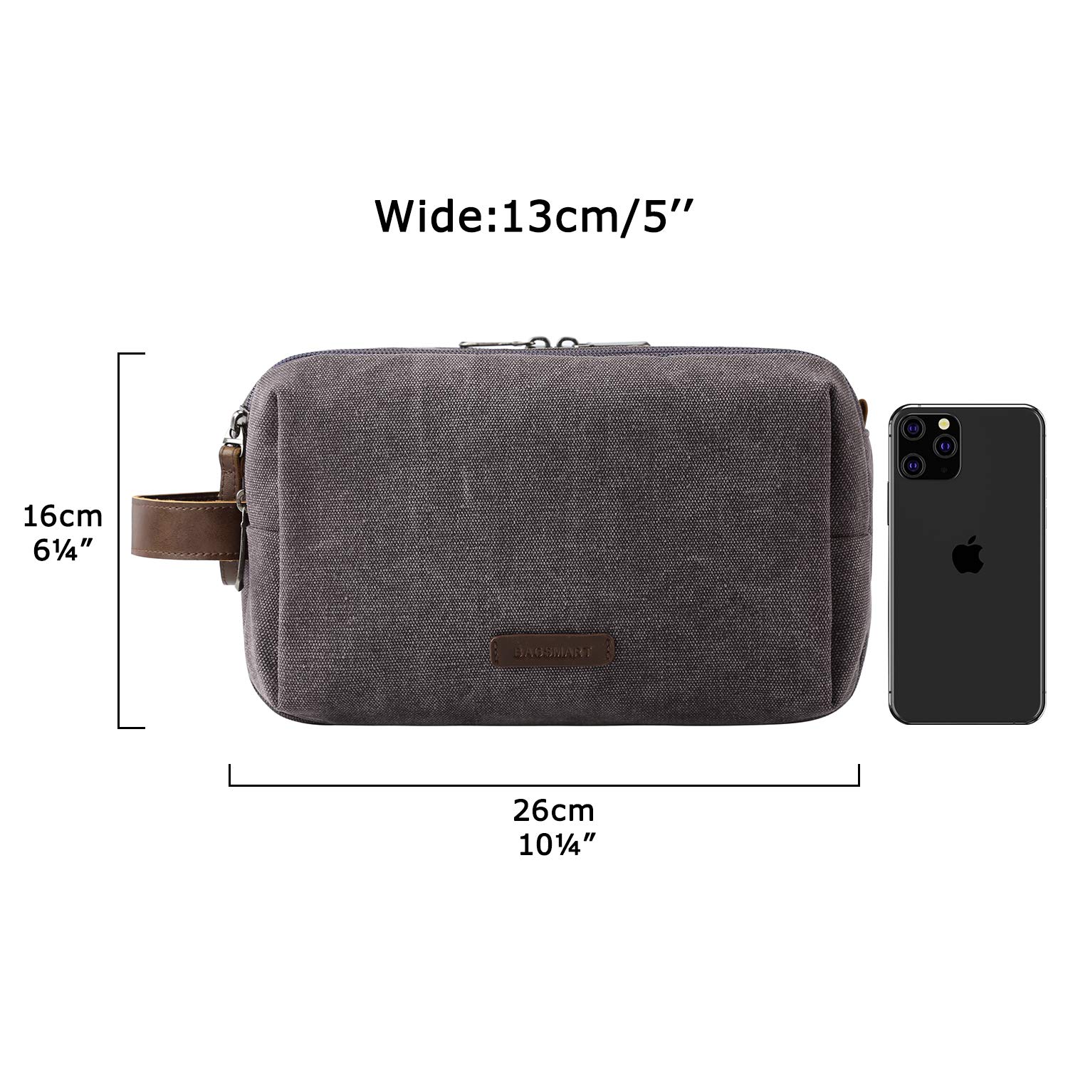 BAGSMART Kulturbeutel für Herren, Reise Kulturtasche Reisezubehör Kosmetiktasche mit Doppelter Reißverschlussöffnung Großer Stauraum, 5L-Dunkelgrau 7